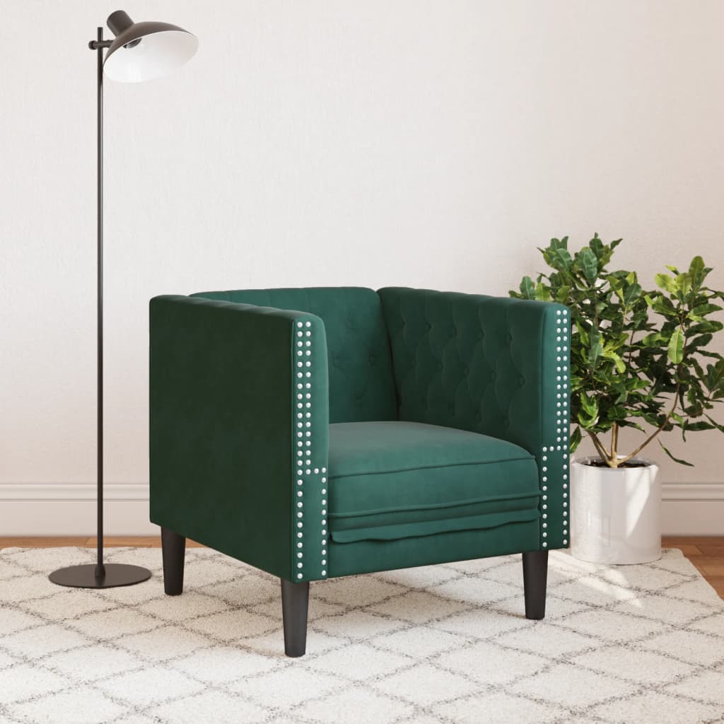 Fauteuil Chesterfield vert foncé velours - XIOS