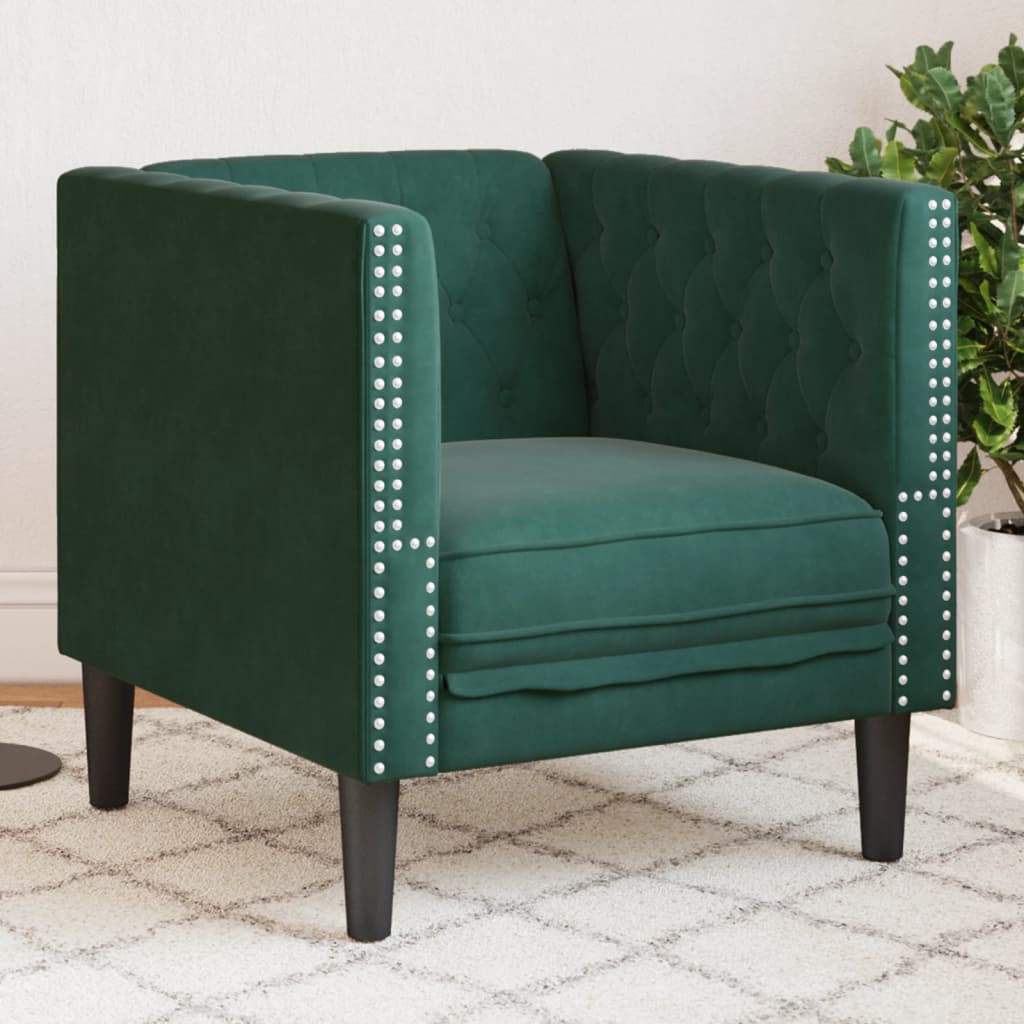 Fauteuil Chesterfield vert foncé velours - XIOS