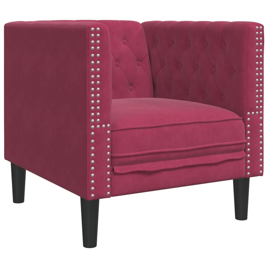 Fauteuil Chesterfield rouge bordeaux velours - XIOS