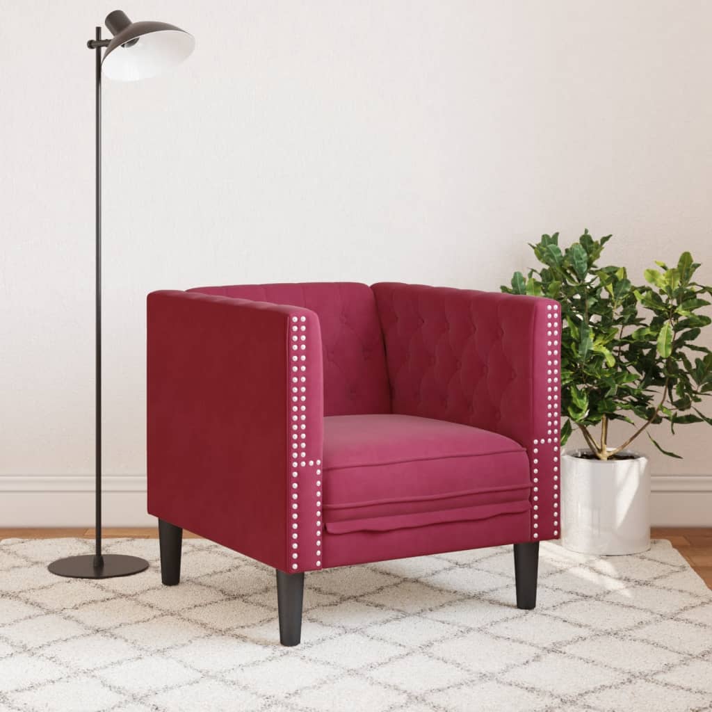 Fauteuil Chesterfield rouge bordeaux velours - XIOS