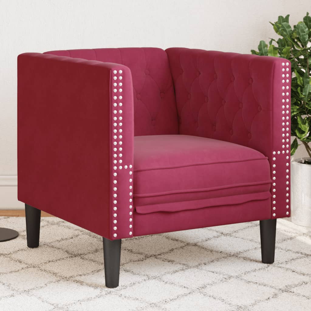 Fauteuil Chesterfield rouge bordeaux velours - XIOS