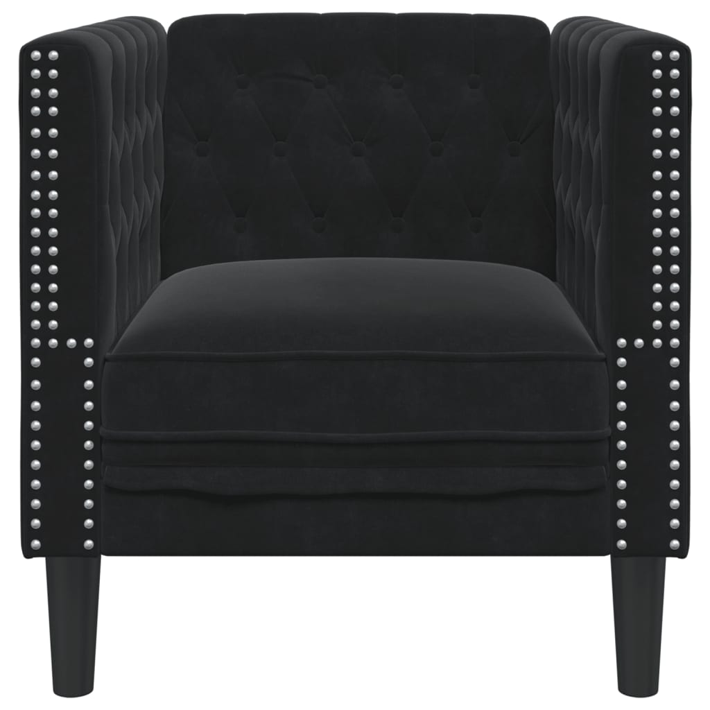 Fauteuil Chesterfield noir velours - XIOS