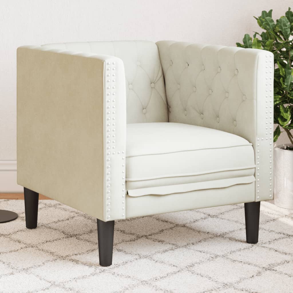 Fauteuil Chesterfield crème velours - XIOS