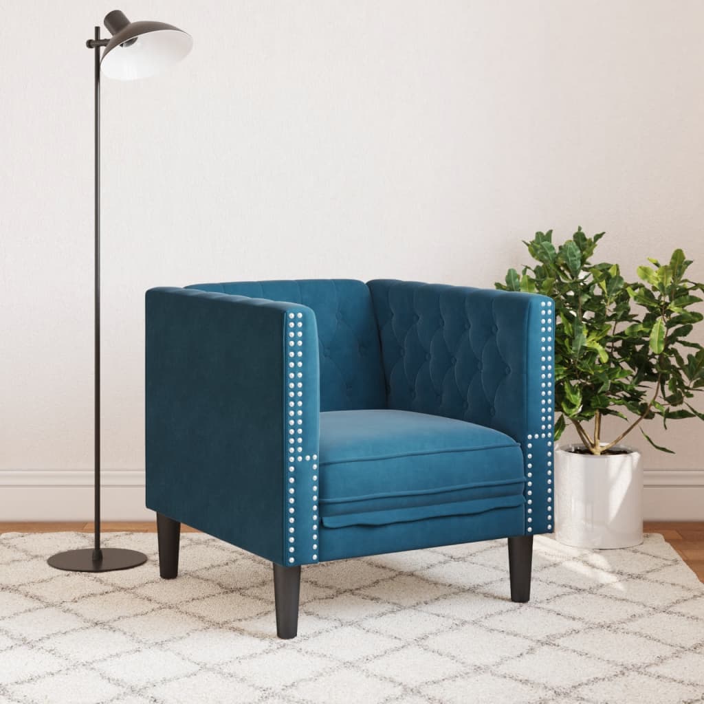Fauteuil Chesterfield bleu velours - XIOS