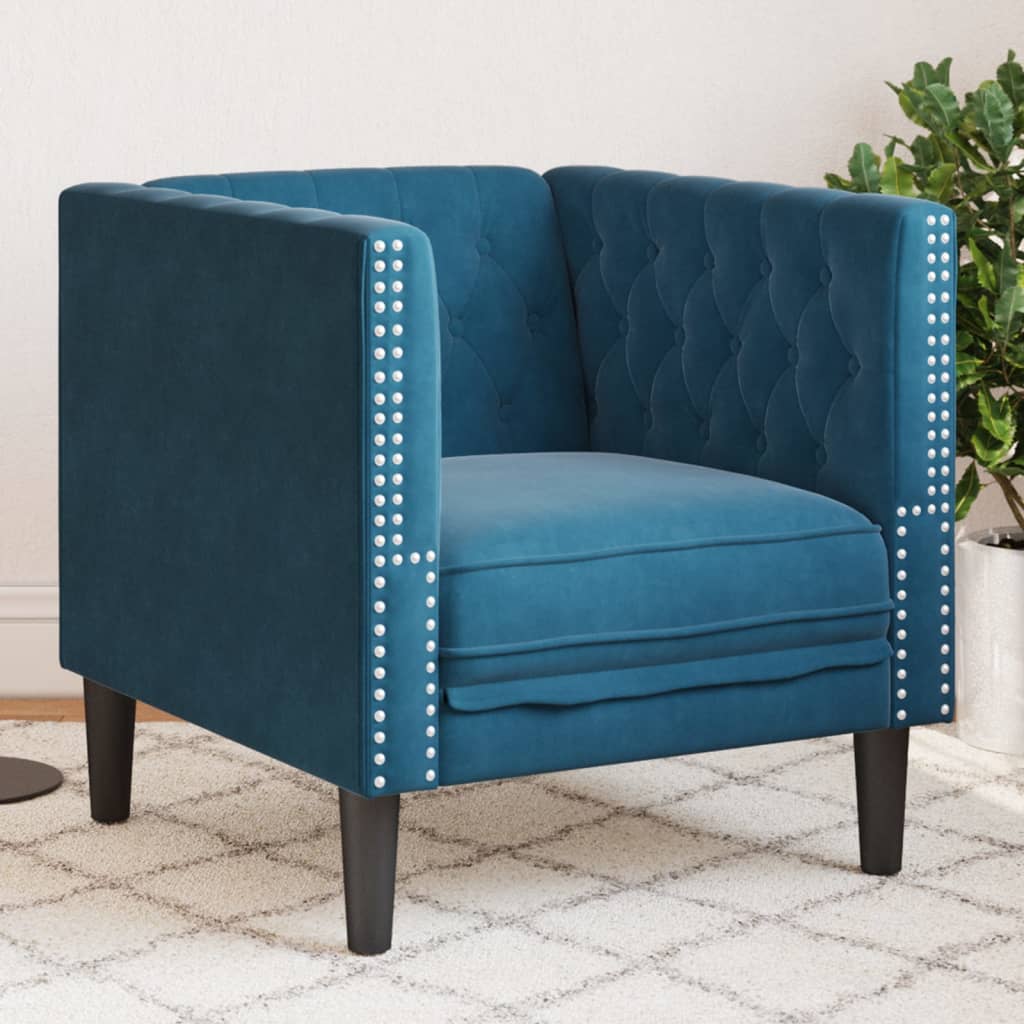 Fauteuil Chesterfield bleu velours - XIOS