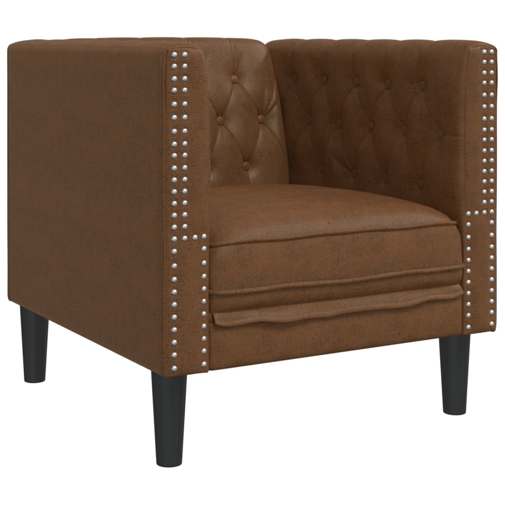 Fauteuil Chesterfield marron similicuir daim