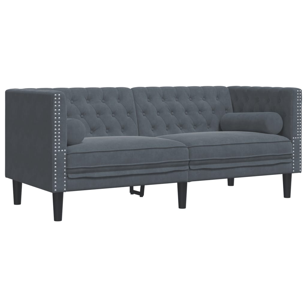 Canapé Chesterfield avec traversins 2 places gris foncé velours - XIOS