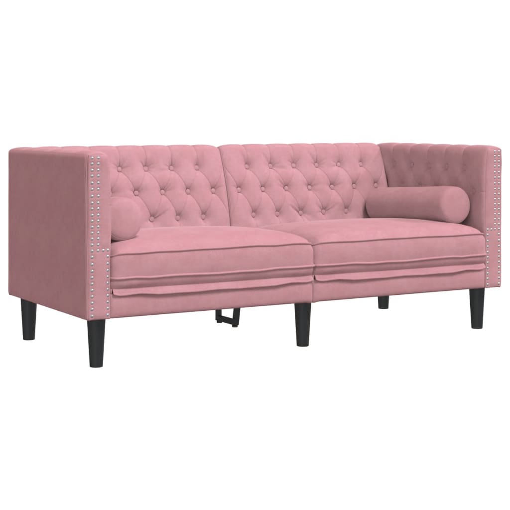 Canapé Chesterfield avec traversins 2 places rose velours - XIOS