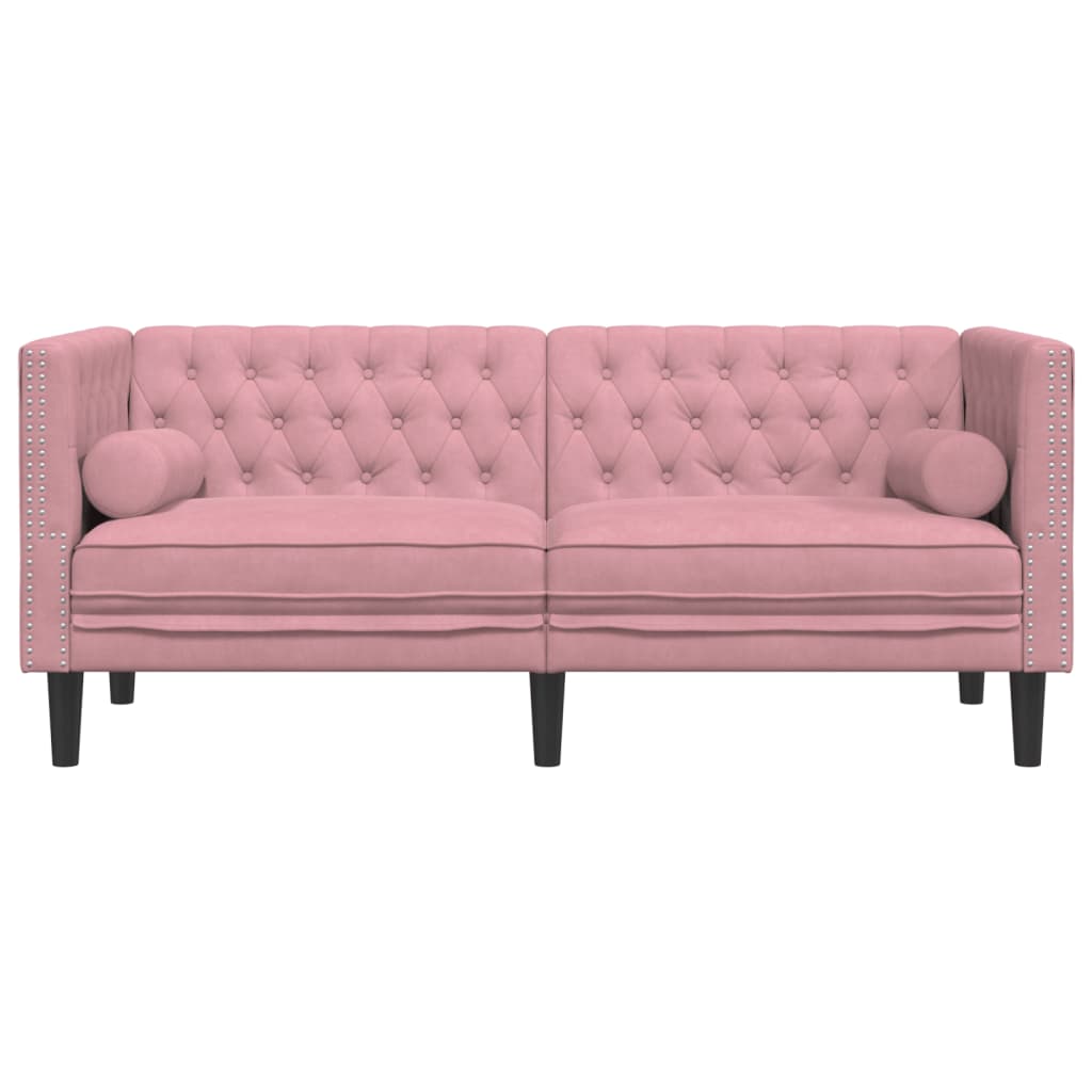 Canapé Chesterfield avec traversins 2 places rose velours - XIOS