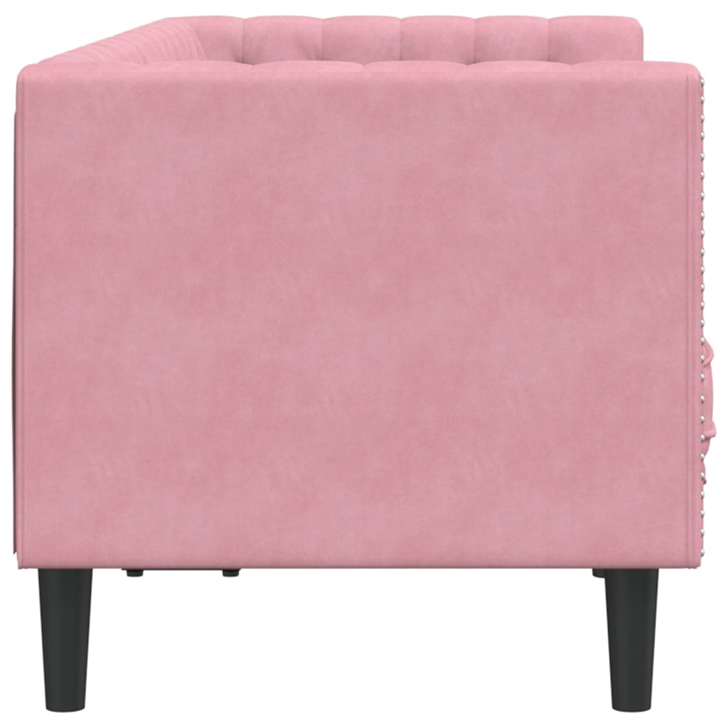 Canapé Chesterfield avec traversins 2 places rose velours - XIOS