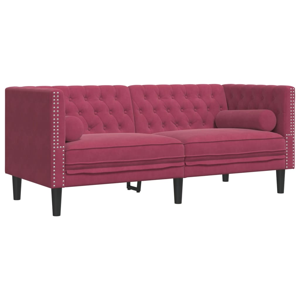 Canapé Chesterfield avec traversins 2 places velours - XIOS