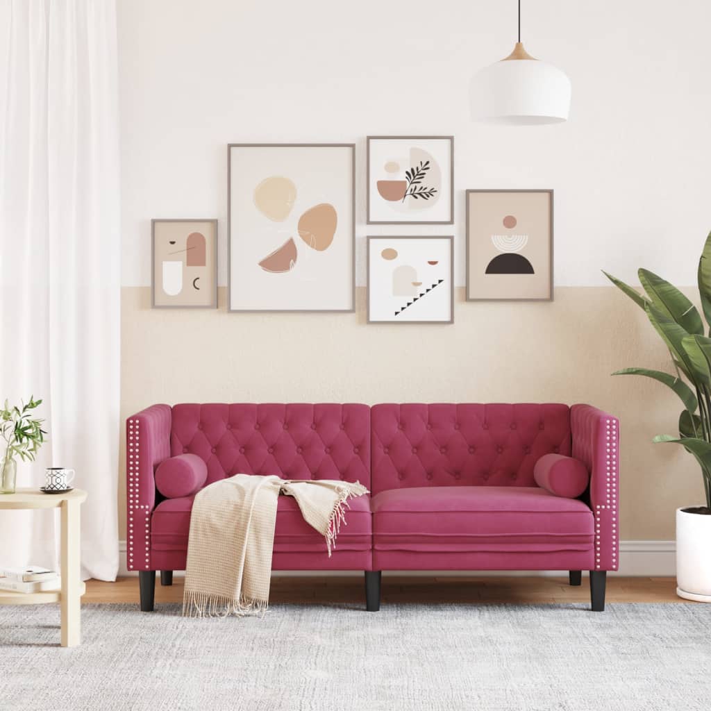 Canapé Chesterfield avec traversins 2 places velours - XIOS