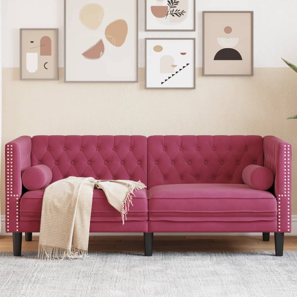 Canapé Chesterfield avec traversins 2 places velours - XIOS