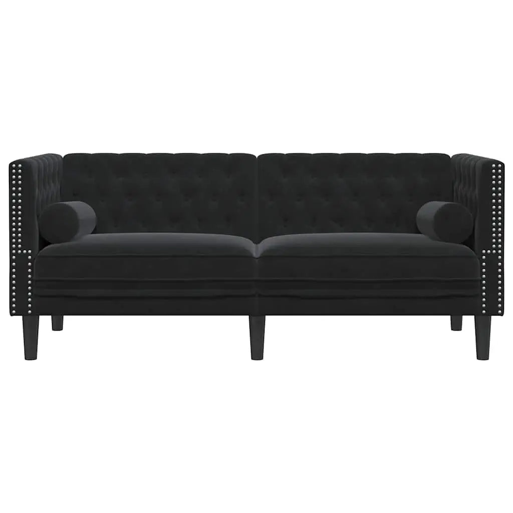 Canapé Chesterfield avec traversins 2 places noir velours - XIOS