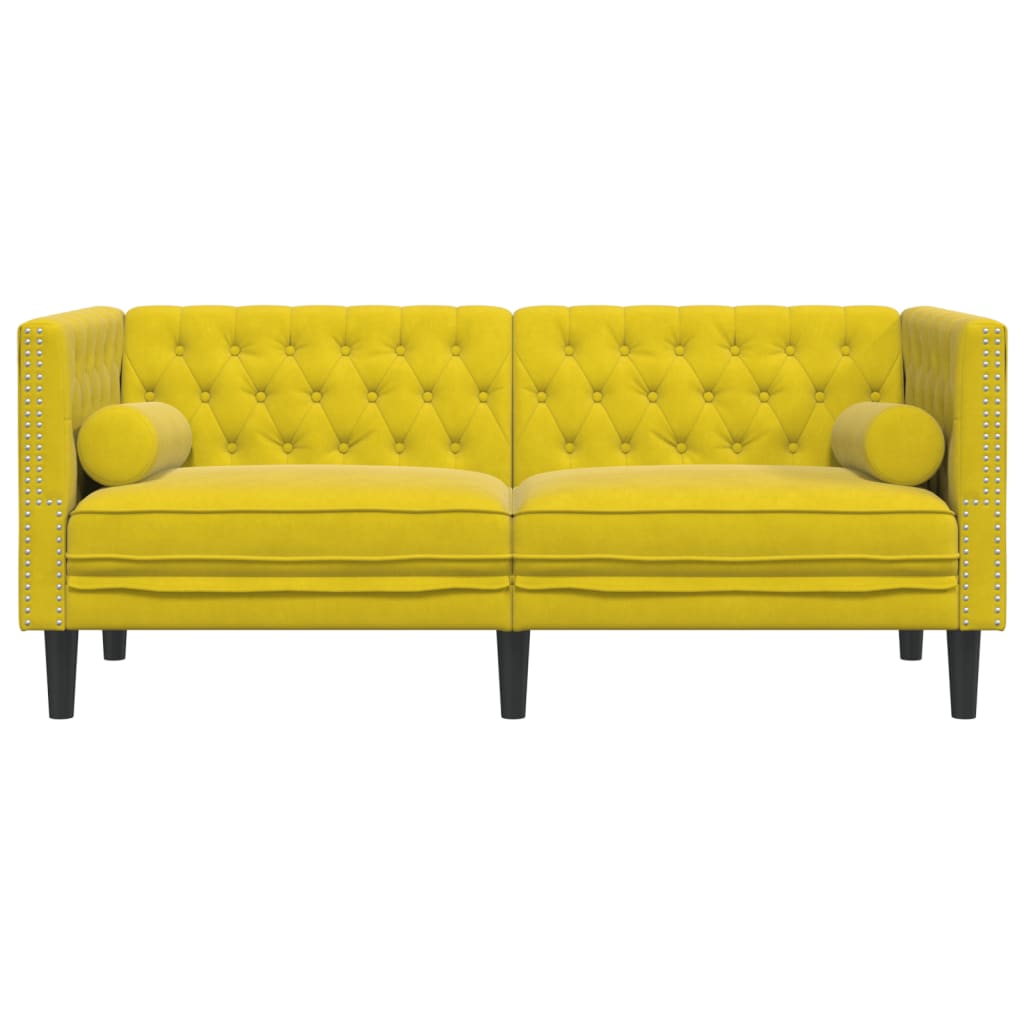 Canapé Chesterfield avec traversins 2 places jaune velours - XIOS