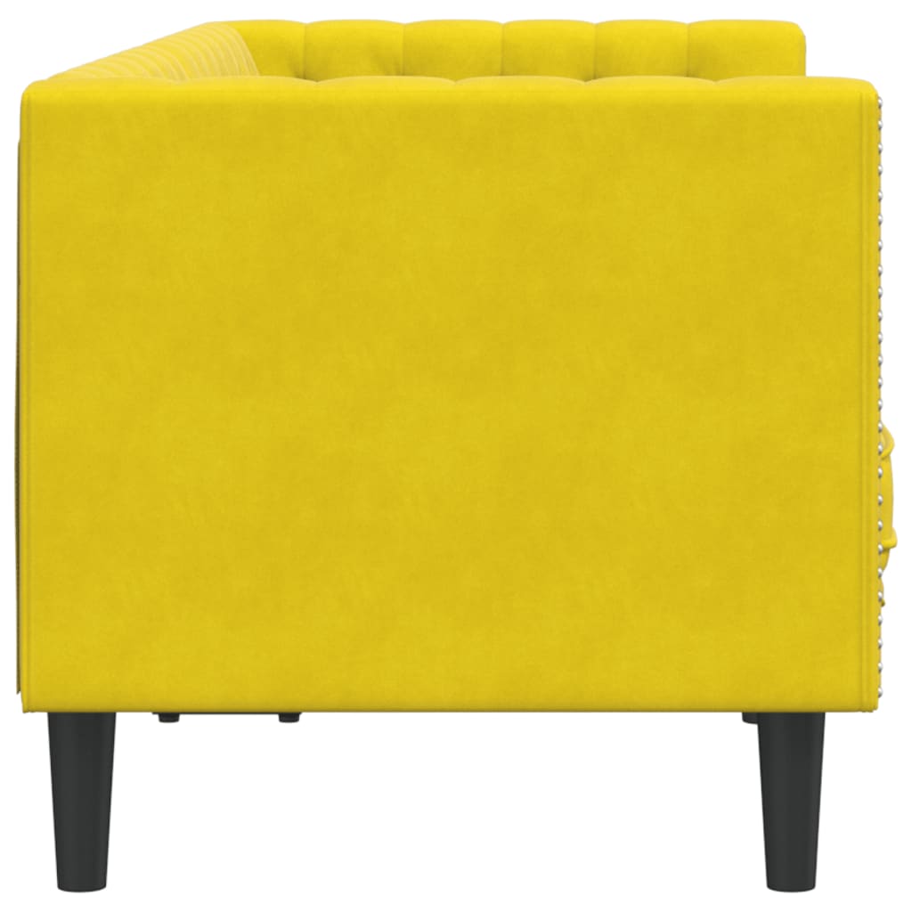 Canapé Chesterfield avec traversins 2 places jaune velours - XIOS