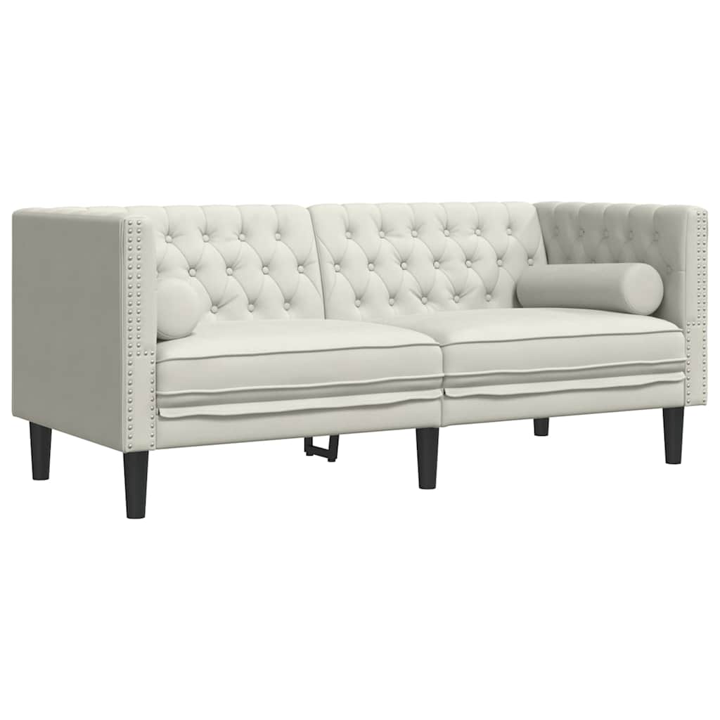 Canapé Chesterfield avec traversins 2 places crème velours