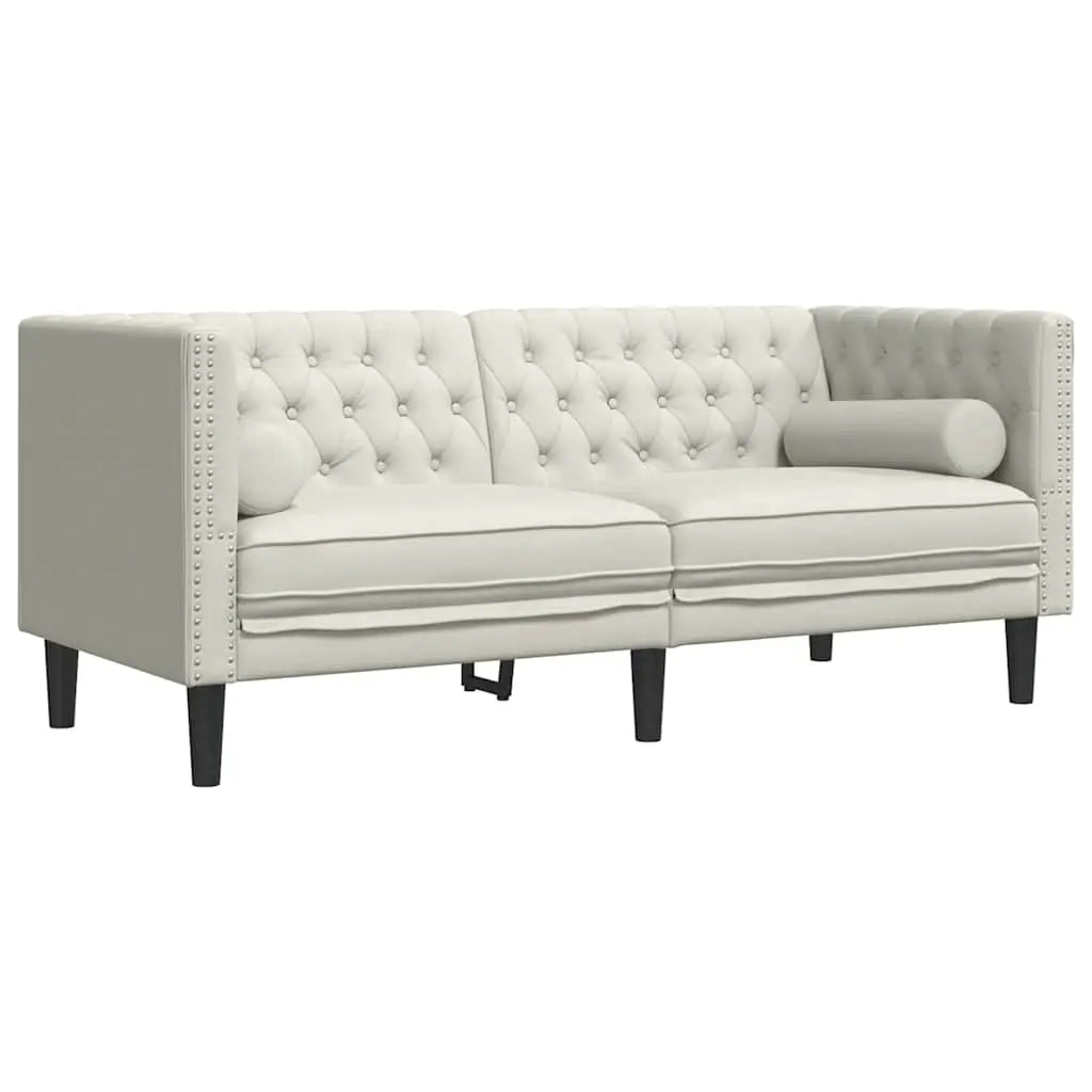 Canapé Chesterfield avec traversins 2 places crème velours - XIOS