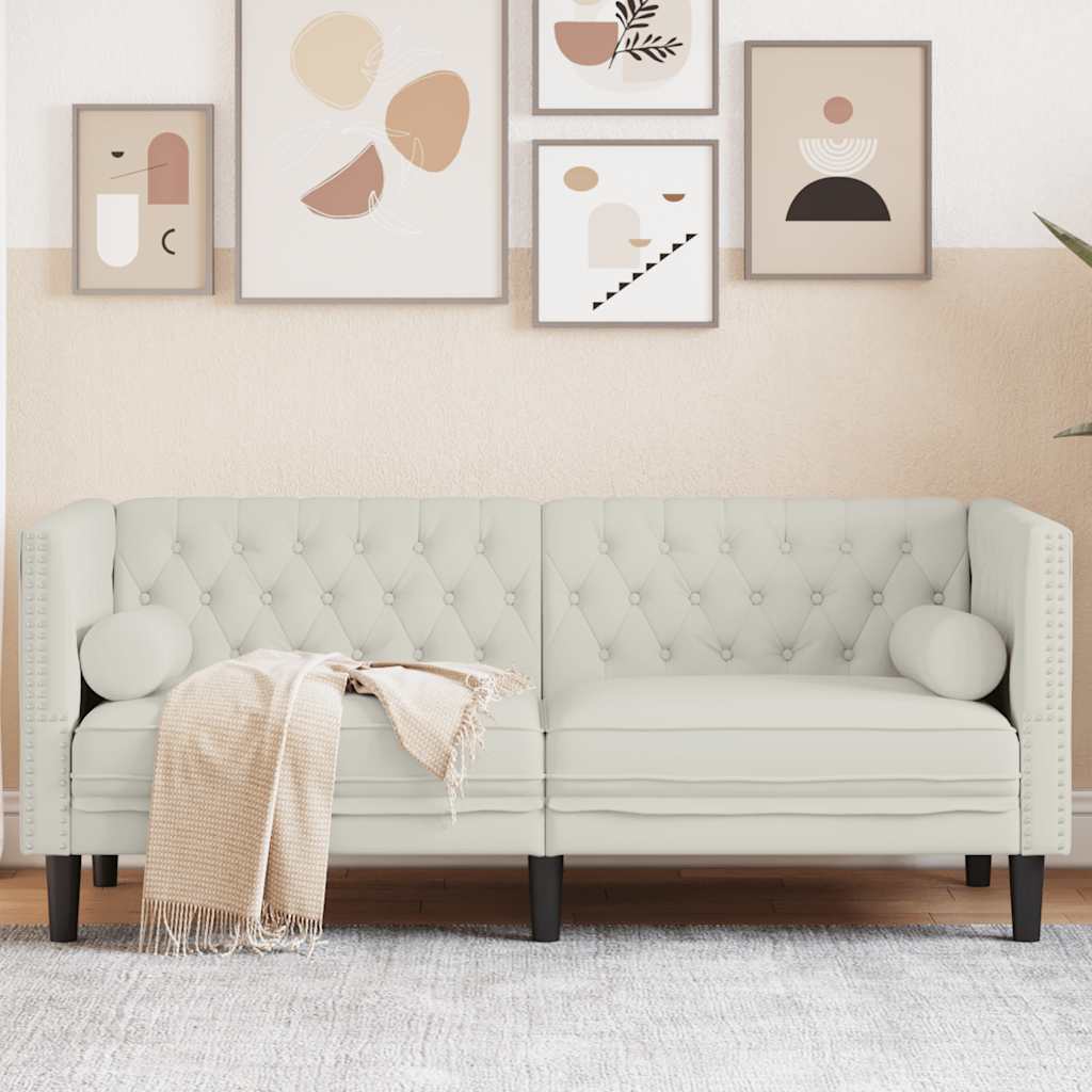 Canapé Chesterfield avec traversins 2 places crème velours