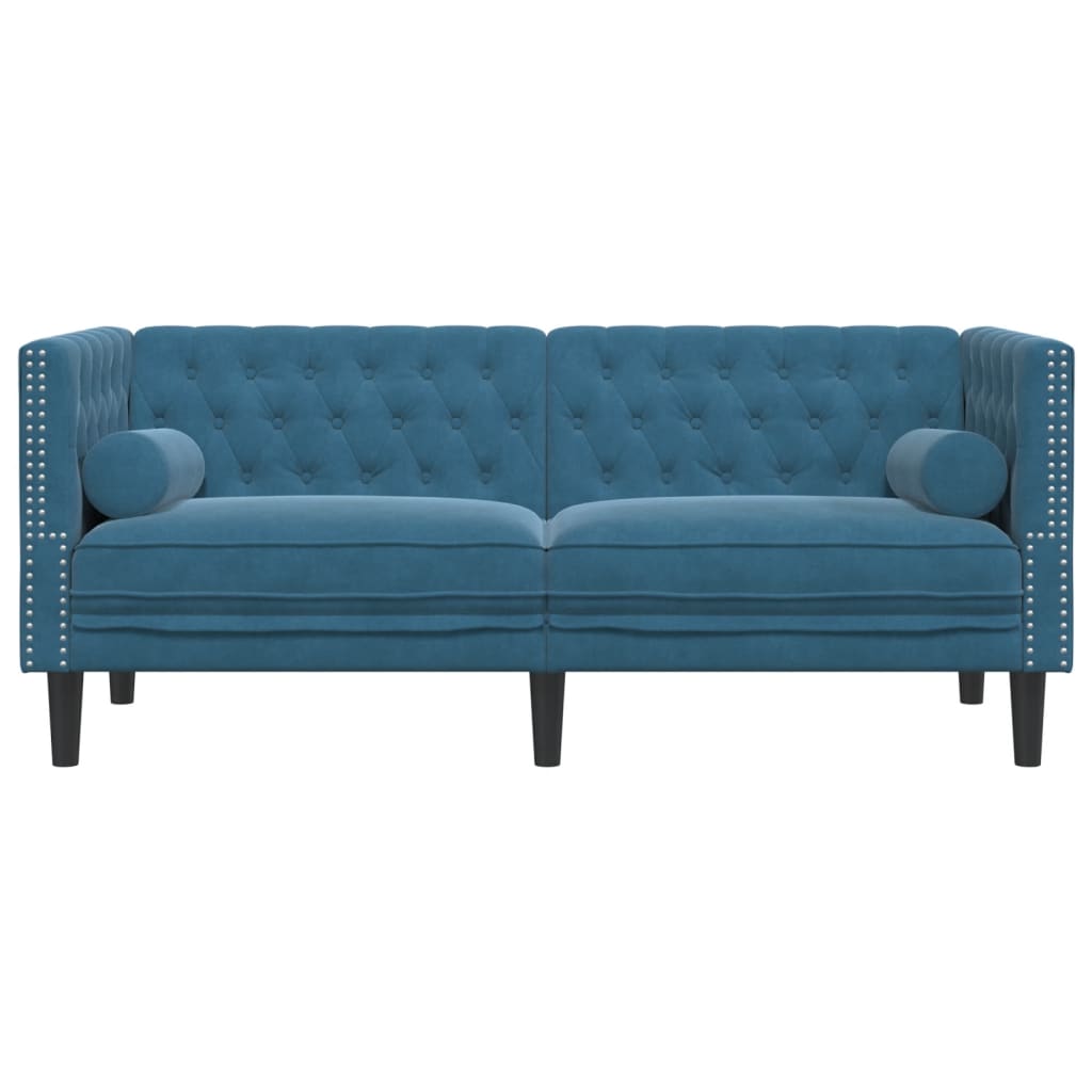 Canapé Chesterfield avec traversins 2 places bleu velours - XIOS