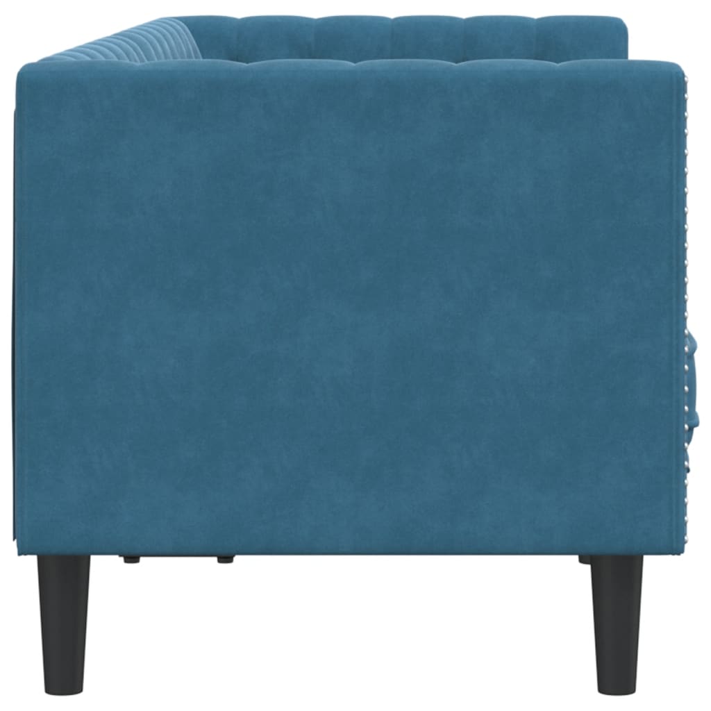 Canapé Chesterfield avec traversins 2 places bleu velours - XIOS