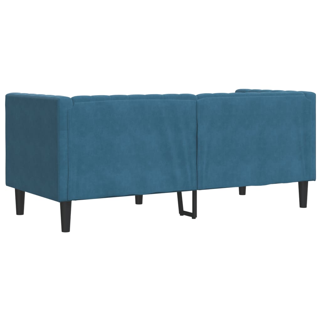 Canapé Chesterfield avec traversins 2 places bleu velours - XIOS