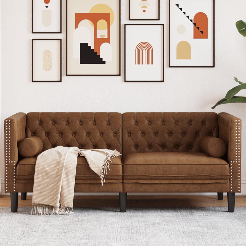 Canapé Chesterfield avec traversins 2 places similicuir daim - XIOS