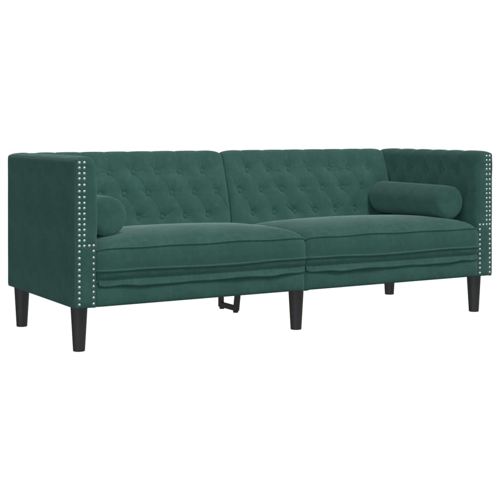 Canapé Chesterfield avec traversins 3 places vert foncé velours - XIOS