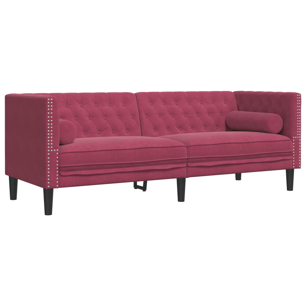 Canapé Chesterfield avec traversins 3 places velours - XIOS