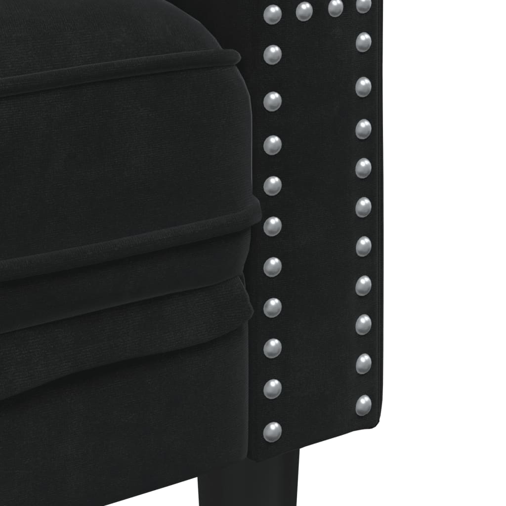 Canapé Chesterfield avec traversins 3 places noir velours - XIOS
