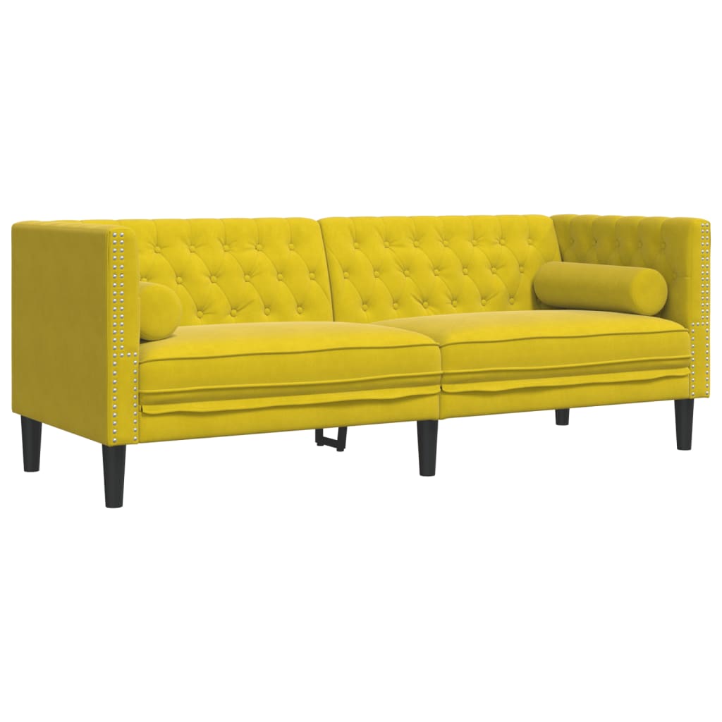 Canapé Chesterfield avec traversins 3 places jaune velours
