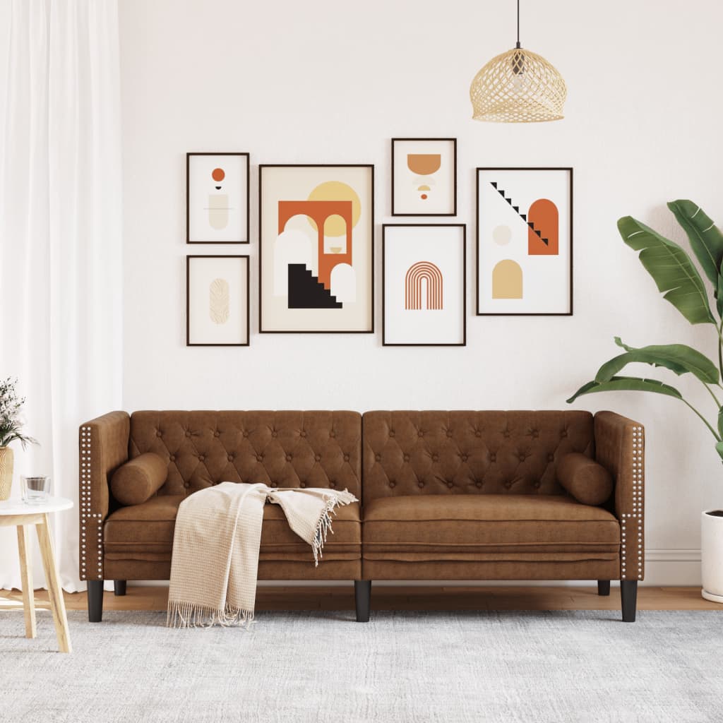Canapé Chesterfield avec traversins 3 places similicuir daim - XIOS