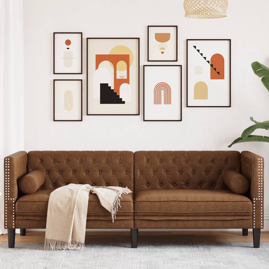 Canapé Chesterfield avec traversins 3 places similicuir daim - XIOS