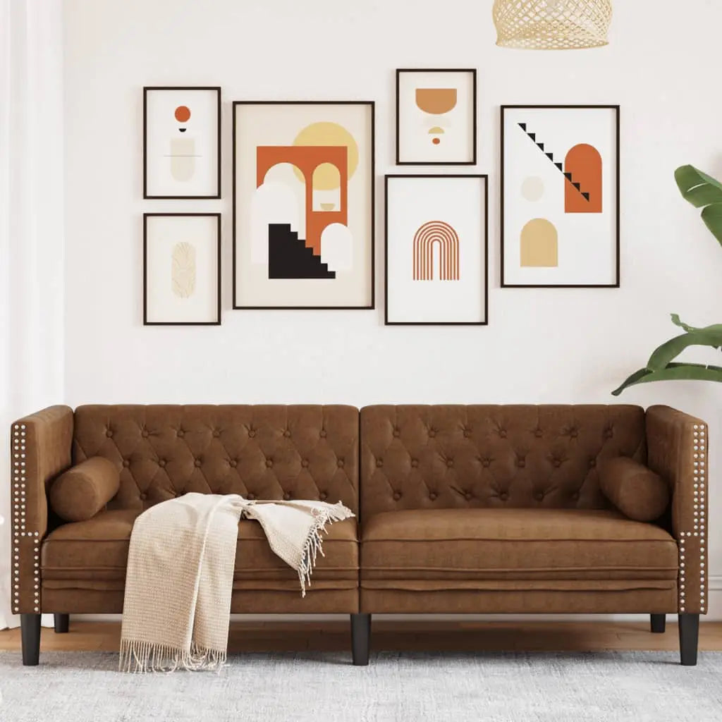 Canapé Chesterfield avec traversins 3 places similicuir daim - XIOS