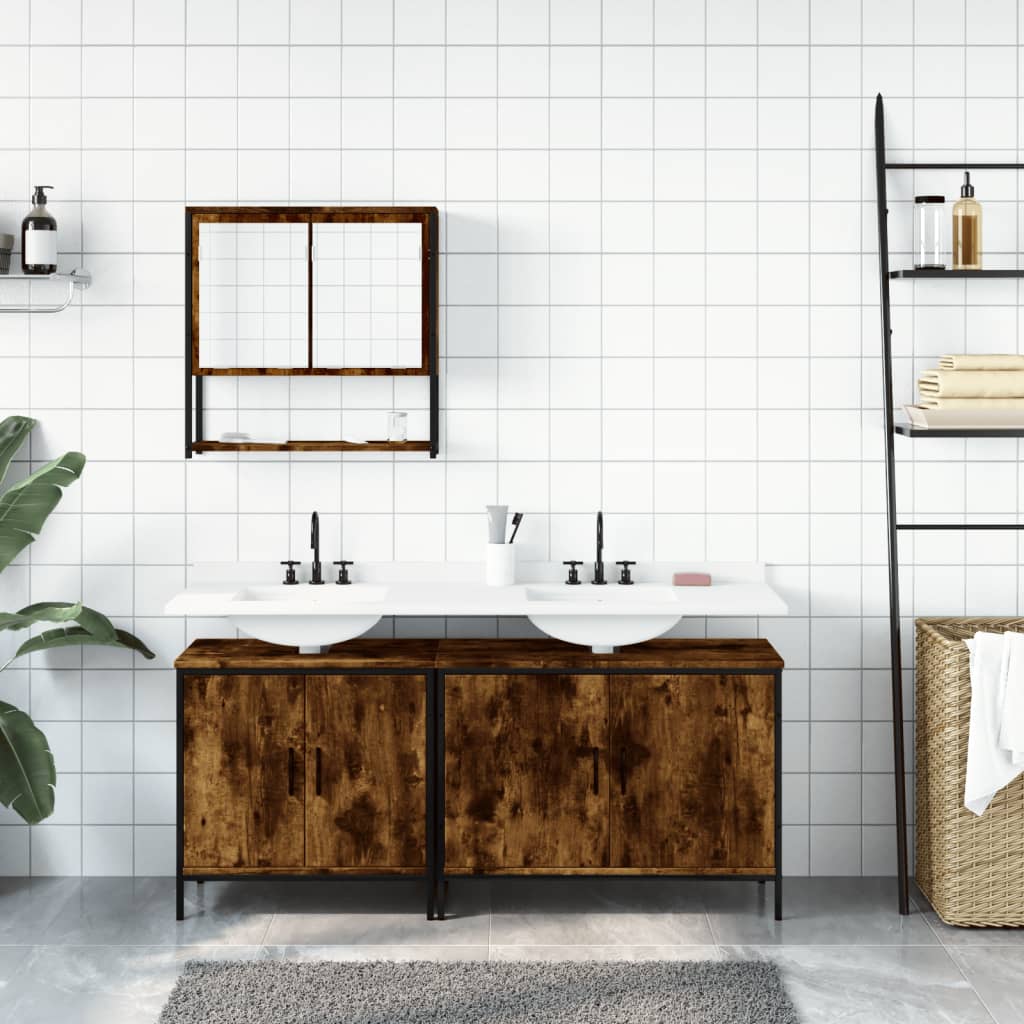 Ensemble de meubles de salle de bain 3 pcs Chêne fumé