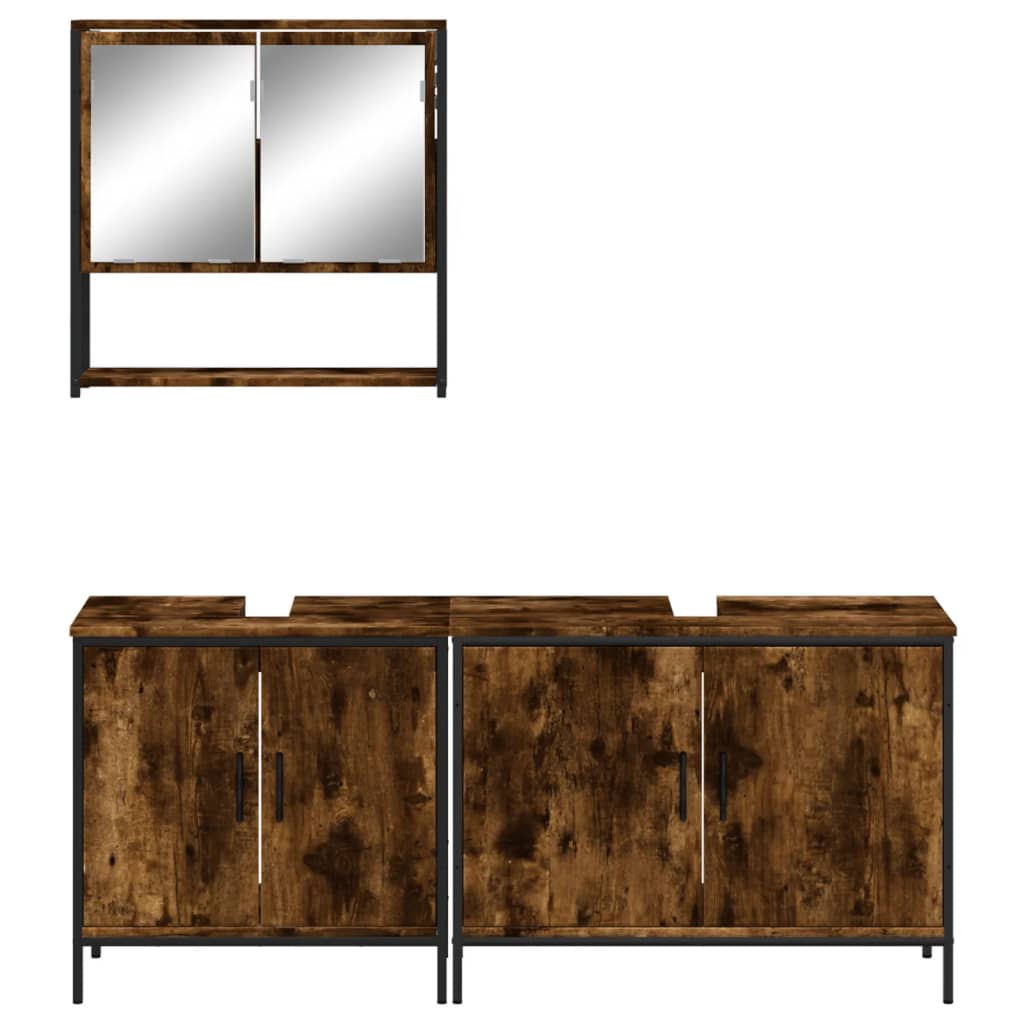 Ensemble de meubles de salle de bain 3 pcs Chêne fumé