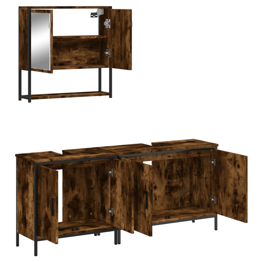 Ensemble de meubles de salle de bain 3 pcs Chêne fumé