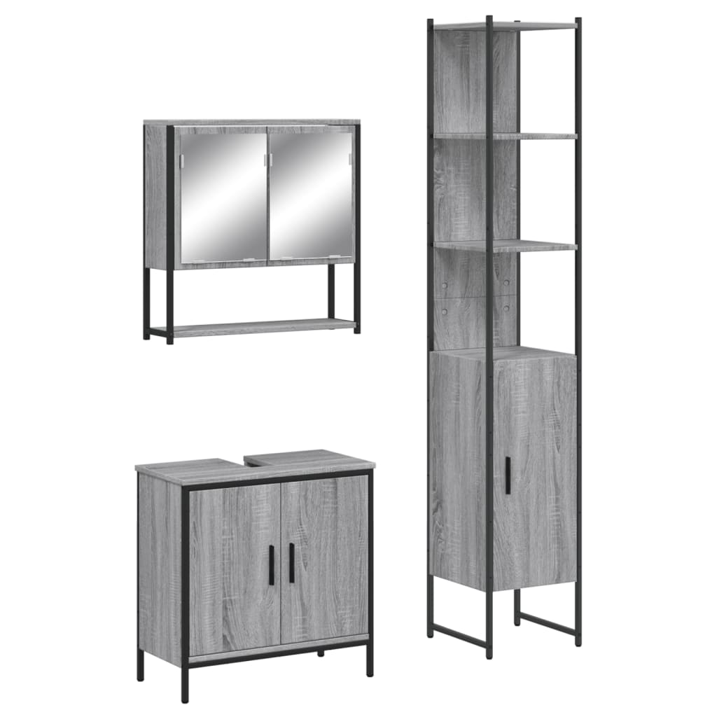 Ensemble de meubles de salle de bain 3 pcs Sonoma gris