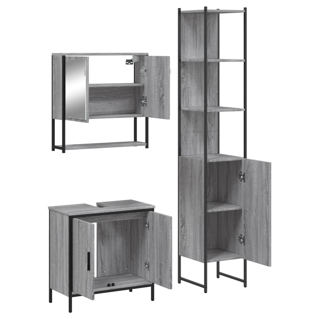 Ensemble de meubles de salle de bain 3 pcs Sonoma gris
