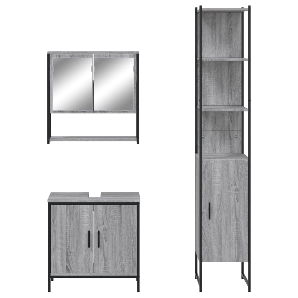 Ensemble de meubles de salle de bain 3 pcs Sonoma gris