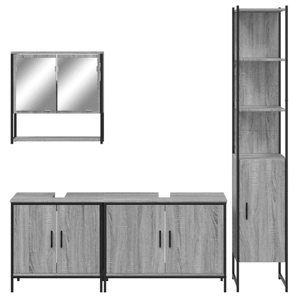 Ensemble de meubles de salle de bain 4 pcs Sonoma gris