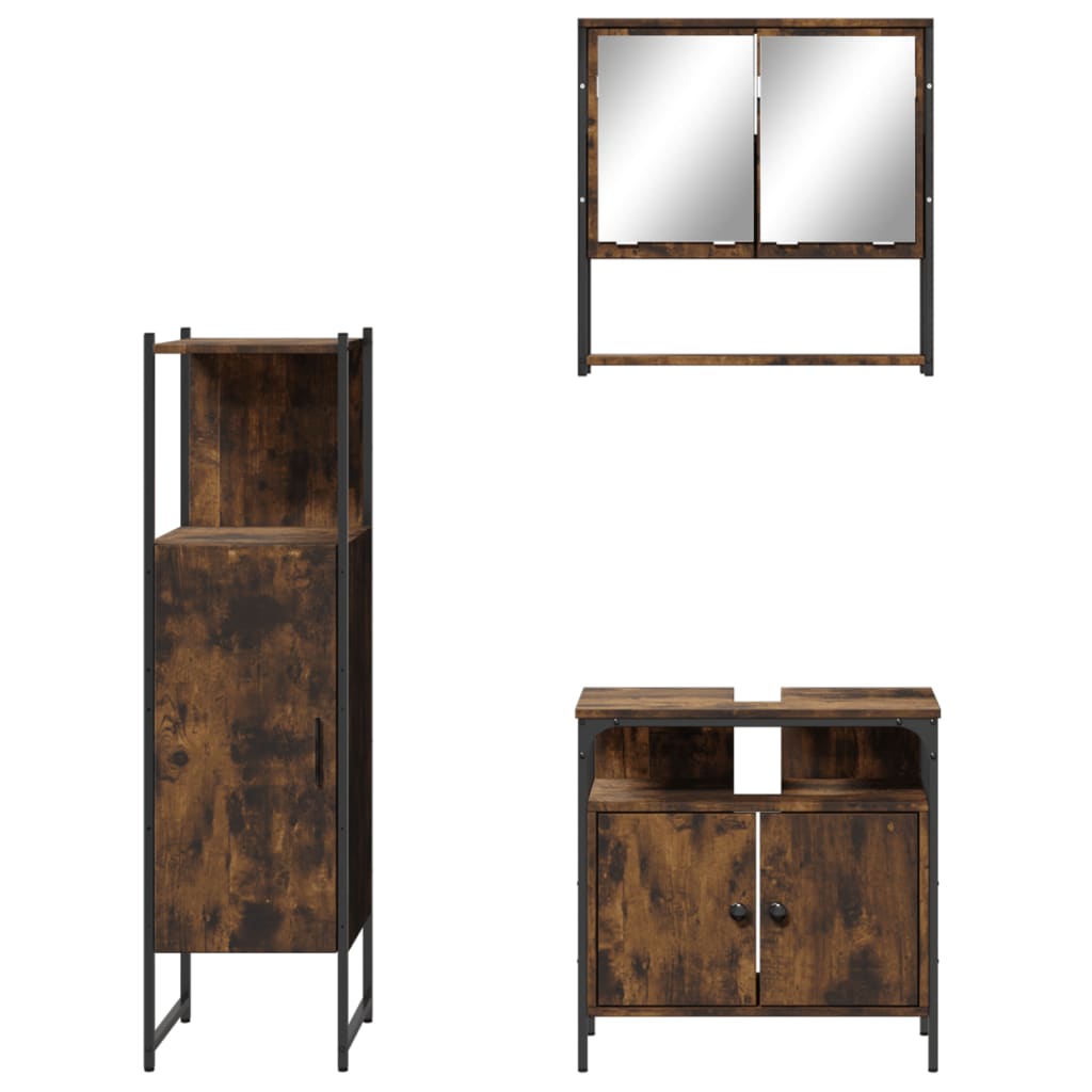 Ensemble de meubles de salle de bain 3 pcs Chêne fumé