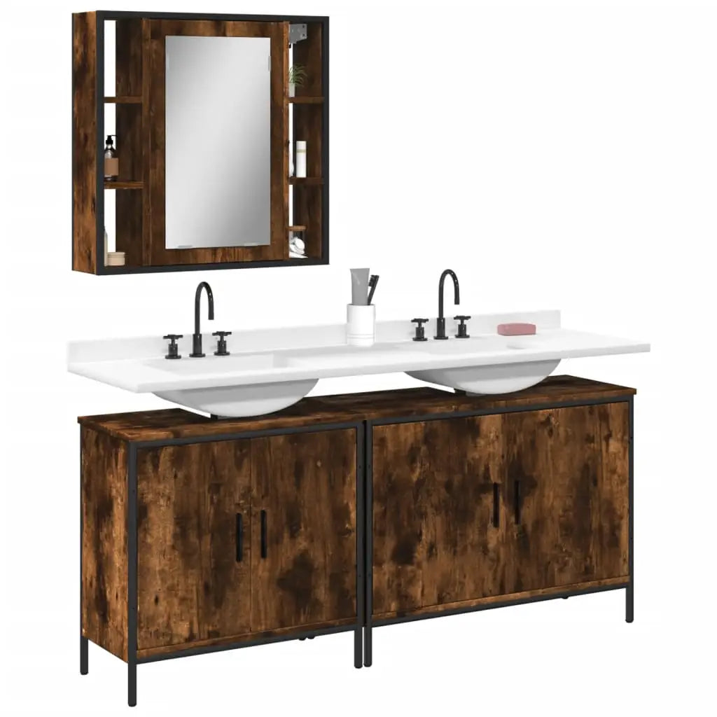 Ensemble d’armoires de salle de bain 3 pcs chêne fumé - XIOS