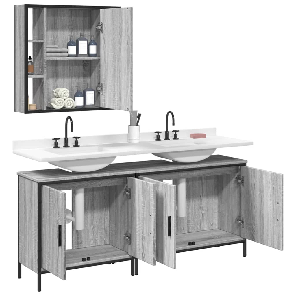 Ensemble d'armoires de salle de bain 3 pcs sonoma gris