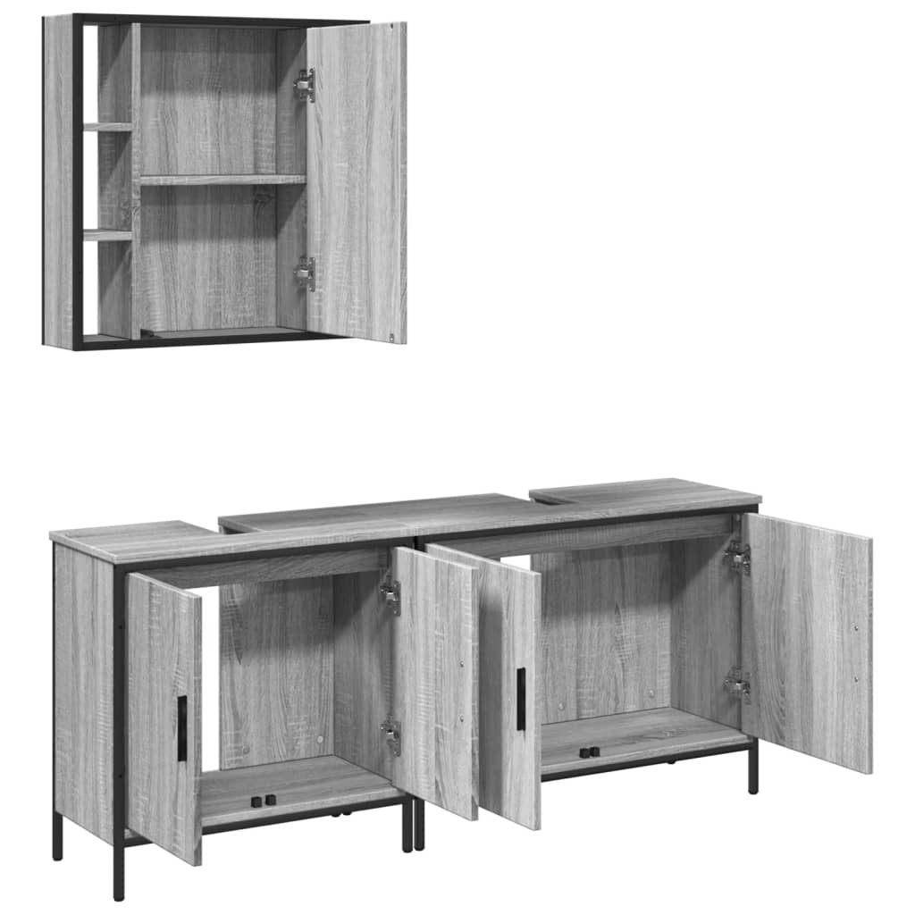 Ensemble d'armoires de salle de bain 3 pcs sonoma gris