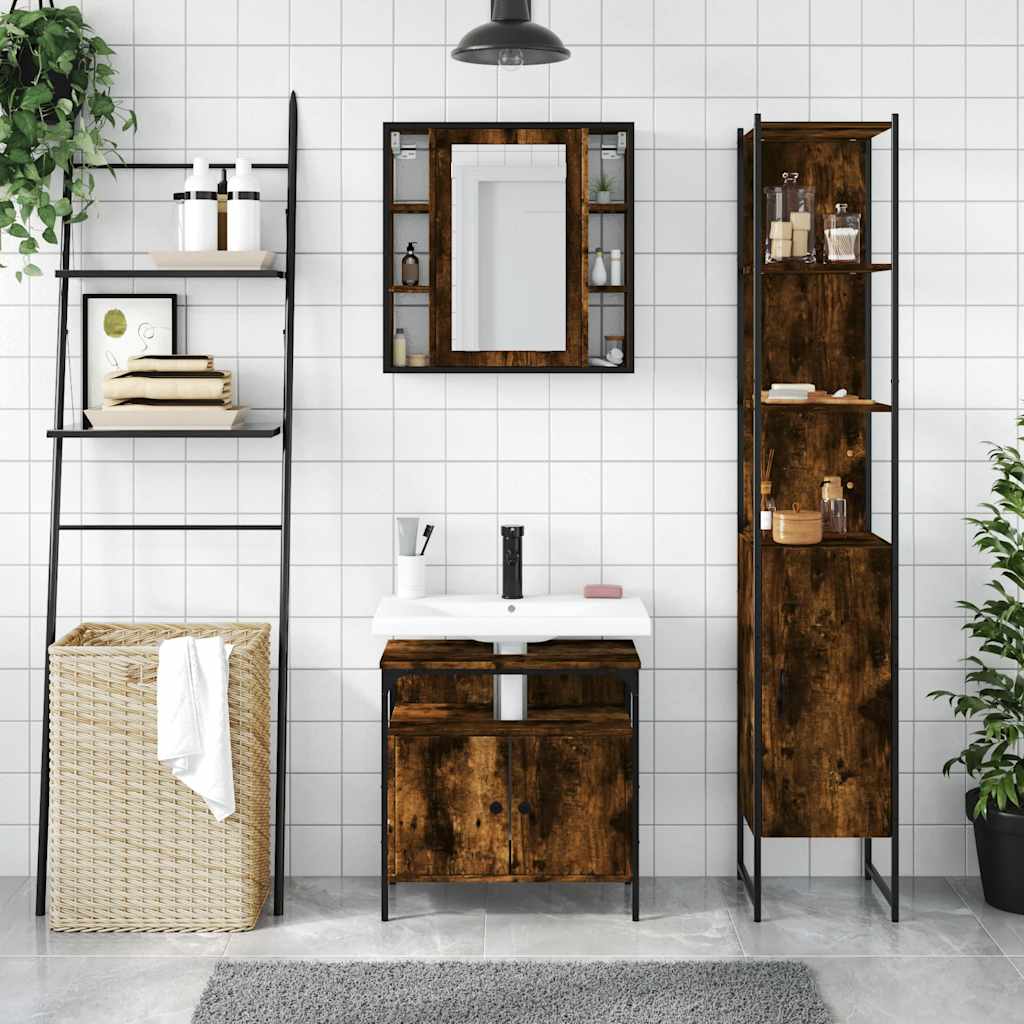 Ensemble d'armoires de salle de bain 3 pcs chêne fumé