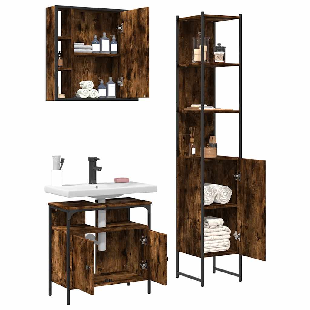 Ensemble d'armoires de salle de bain 3 pcs chêne fumé