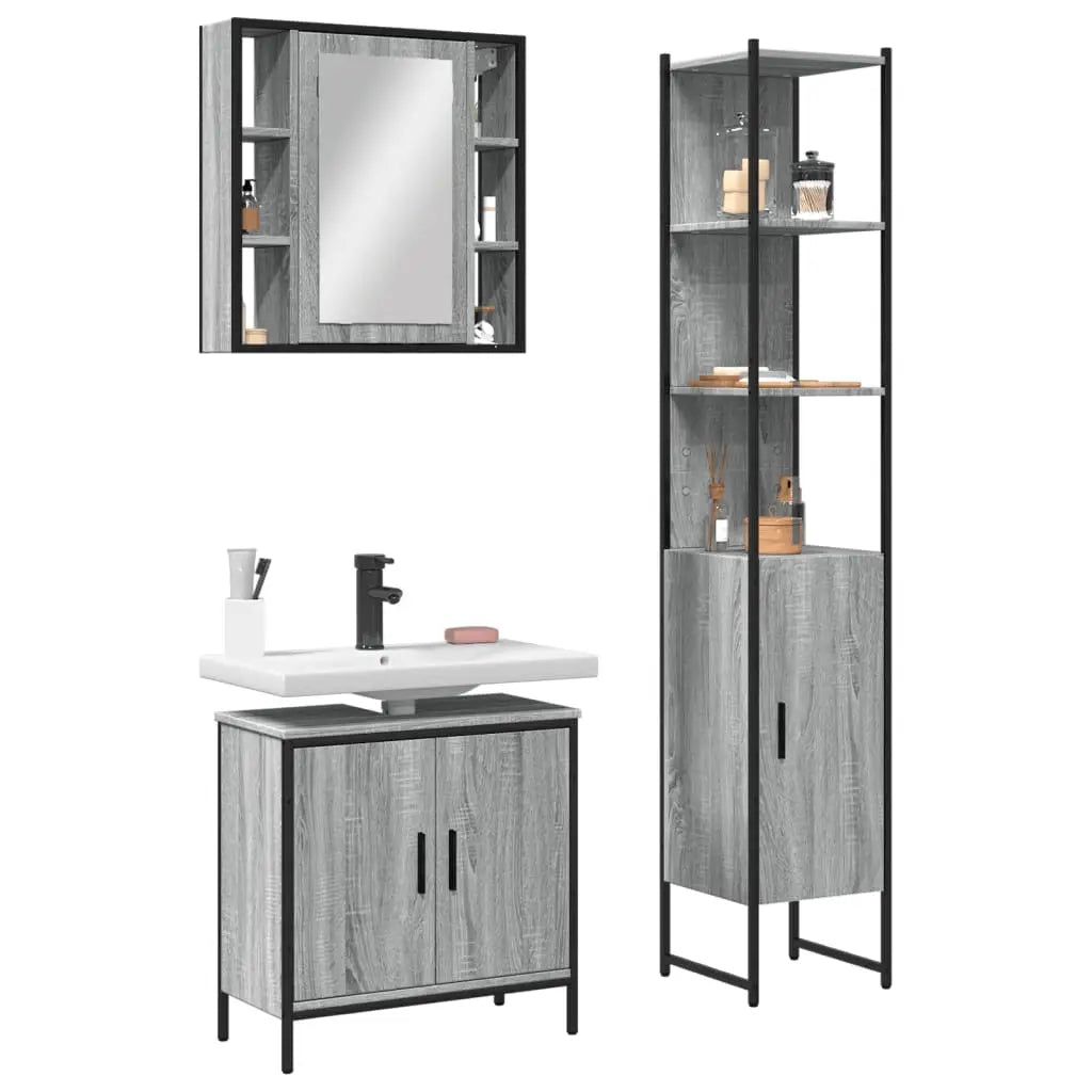 Ensemble d’armoires de salle de bain 3 pcs sonoma gris - XIOS