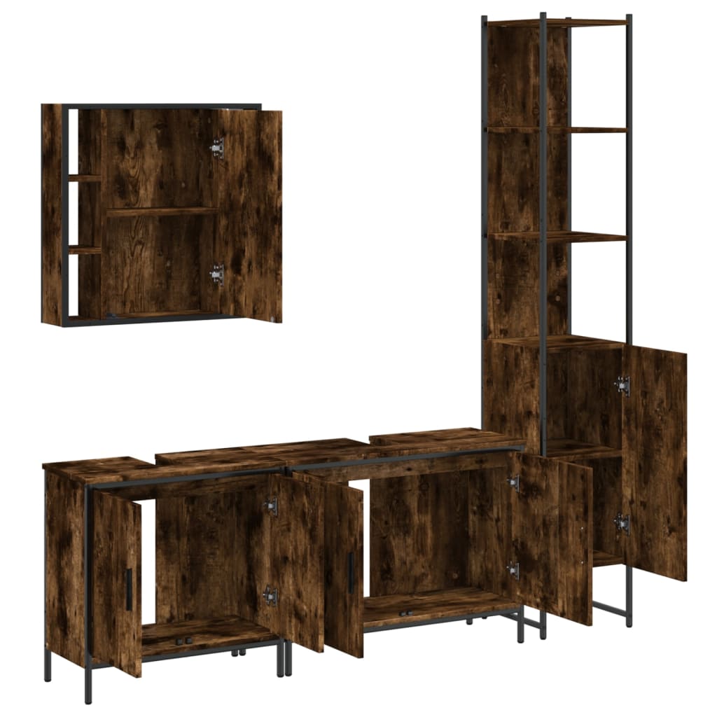 Ensemble d'armoires de salle de bain 4 pcs chêne fumé