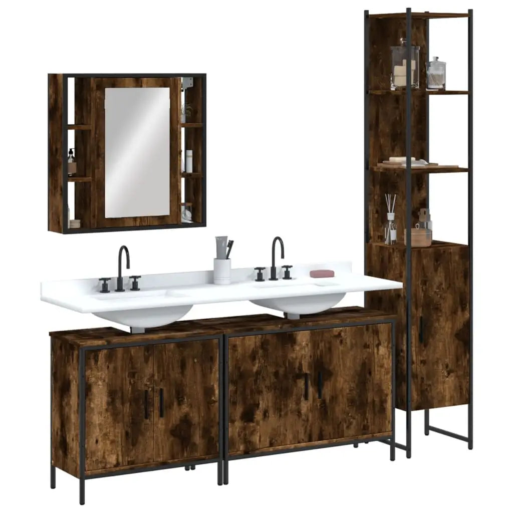 Ensemble d’armoires de salle de bain 4 pcs chêne fumé - XIOS